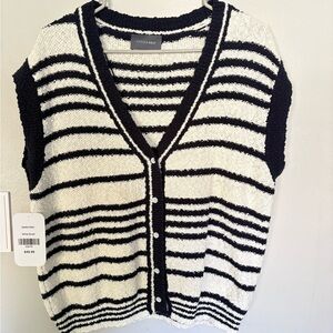NWT Navy & White Striped Button-Front Sweater Vest